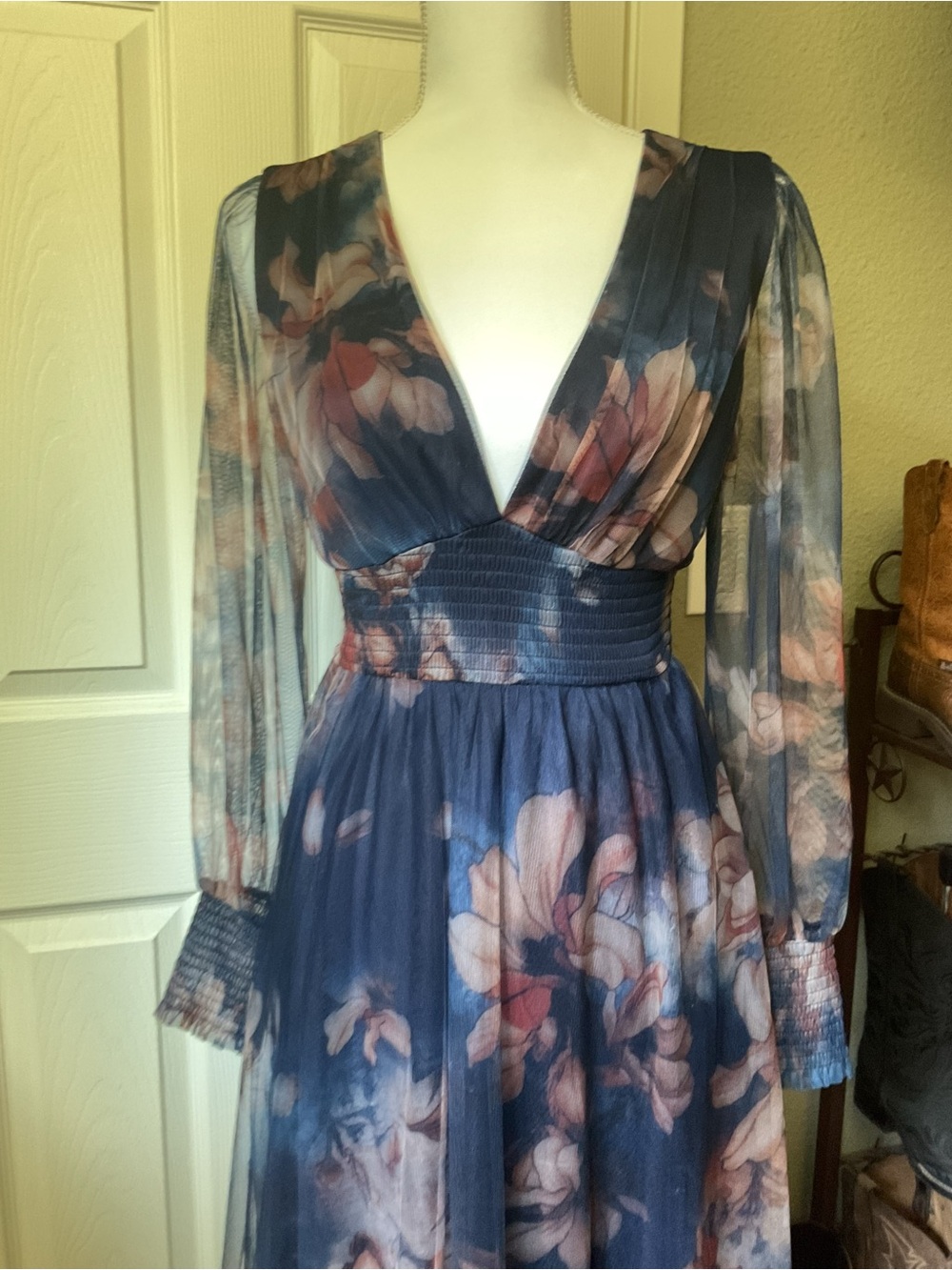 Baltic Born Navy and Blush Floral Maxi Dress - Picture 3 of 5